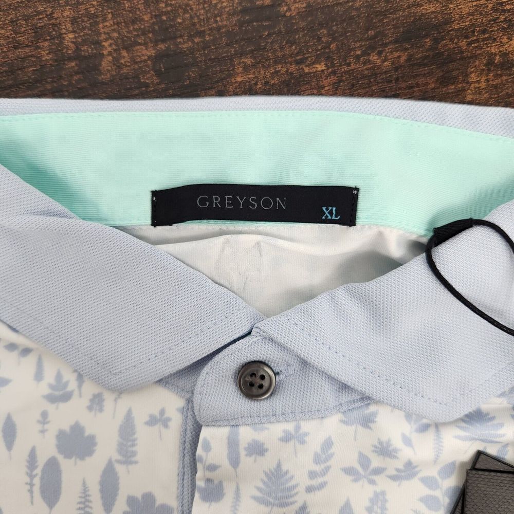 New Greyson Mens Golf Polo Magical Ferns Arctic White/Blue Floral Size XL NWT - Picture 4 of 9